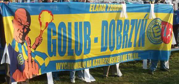 Flaga fc Golub Dobrzyń debiut 3.04.2010r. na wyjazdowym  meczu Unia Janikowo - Elana Toruń 

